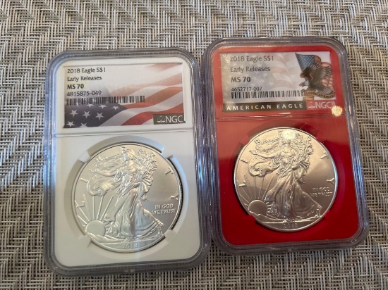 (2) 2018 early release silver eagles