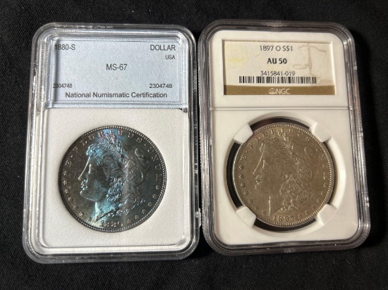 (2) 1880-s & 1897-o Morgan silver dollars