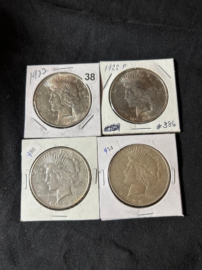 (4) 1922 silver peace dollars