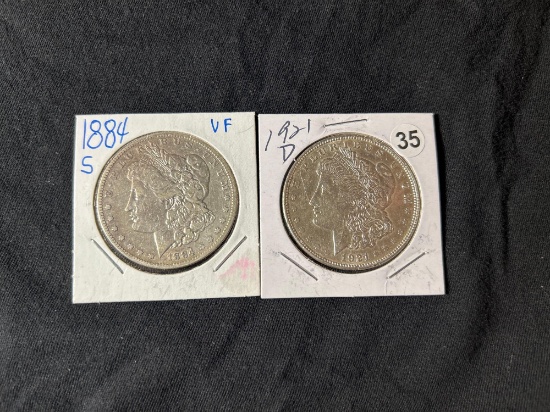 (2) 1884-S & 1921-D Morgan silver dollars