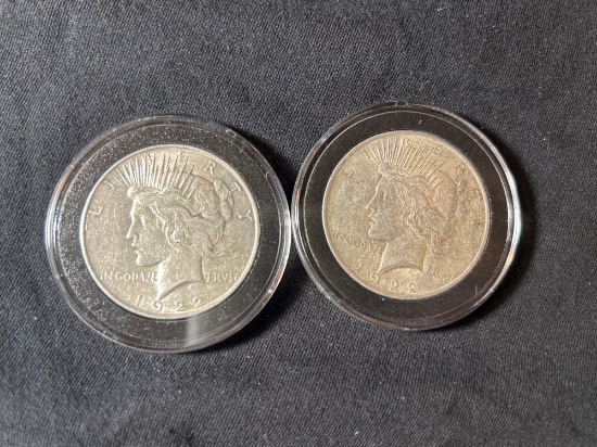 (2) 1922 peace silver dollars