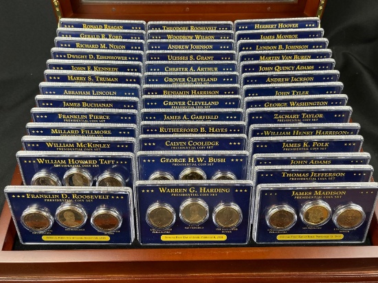 Presidential Dollar Coin Collection in Wood Display Case