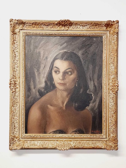 Dated 1949 signed oil painting of a beautiful woman