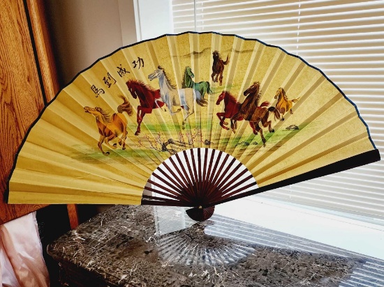 Asian / Chinese running horses fan, oversized