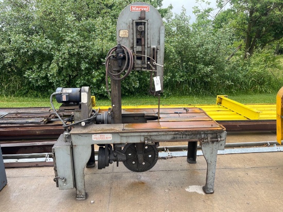 Bandsaw: Marvel model 8 travelling head saw. Removed from a working shop. 3 phase.