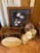 artwork, magazine rack, ceramic cat