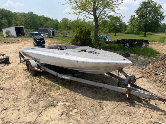 1977 Glastron Boat with trailer and Mercury outboard engine