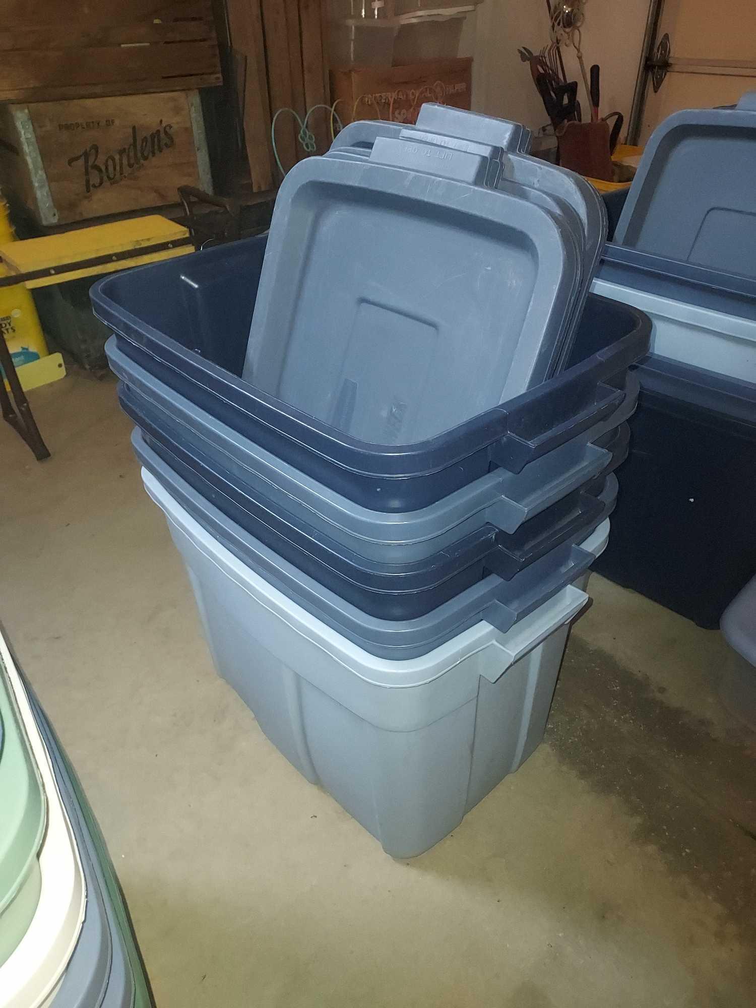 Sold at Auction: (3) Rubbermaid Action Packer Totes With Lids