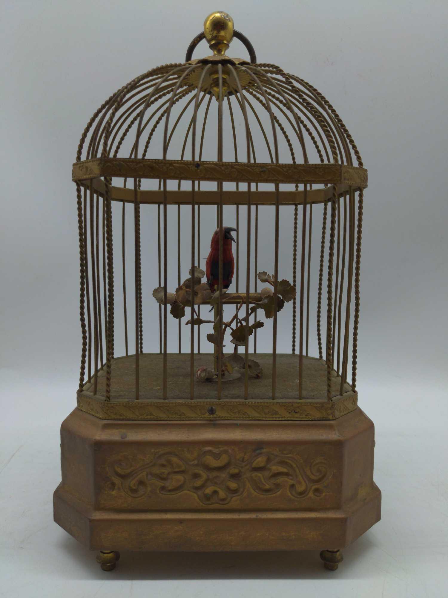Antique Brass birdcage with Singing Bird
