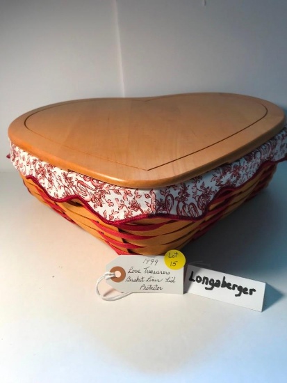 Longaberger 1999 Love Treasures Basket w/ Liner, Protector, & Lid