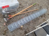 Fence, yard tools, rake