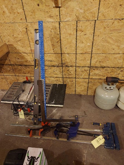 Assortment of Bar Clamps, Grips, & Squares