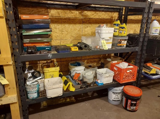 Shelf Unit Contents - Hardware, Piping, Drywall Supplies, Tools, & more