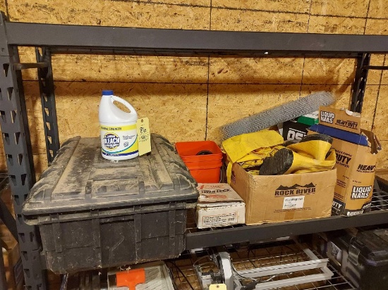 Shelf Contents - Husky Storage Box, Liquid Nail, Rubber Protective Gear, Nails, & more