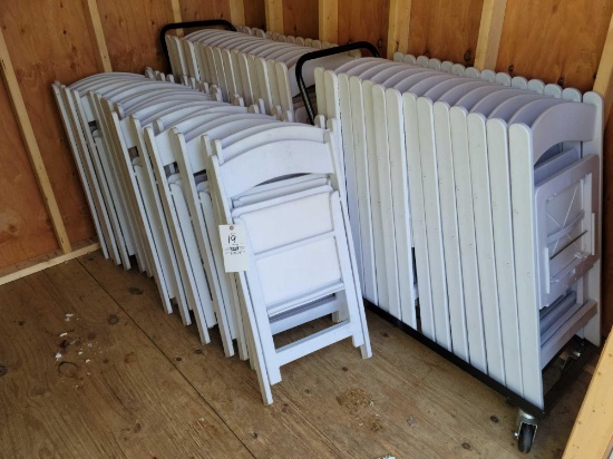 White folding chairs with carts bid x 50