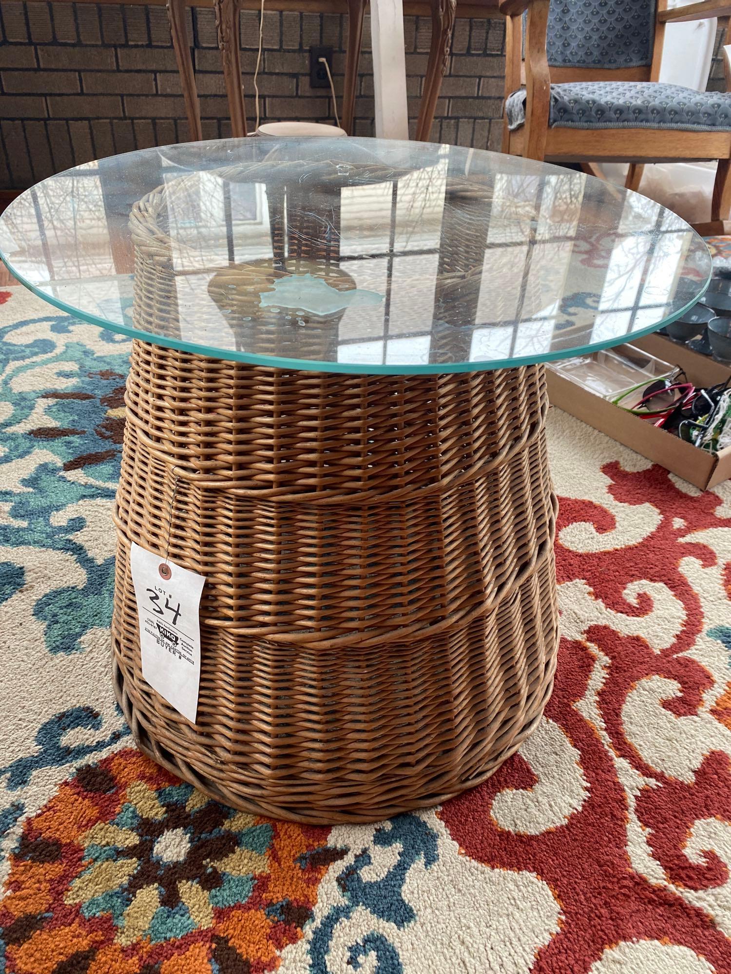 wicker base glass top stand Proxibid