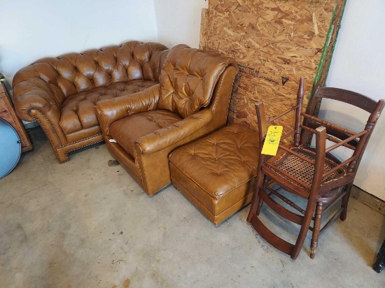 Faux Leather Sofa, Chair, & Ottoman, & 2 Chairs