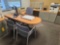 Steelcase Large Office Desk w/ Office Chair, 2 Chairs, & Built In Cabinets