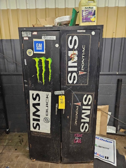 Metal Storage Cabinet, Desk, & Contents