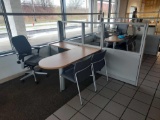Steelcase Divided Cubicle Desk w/ Office Chair, 2 Chairs, & Built In Cabinet