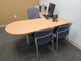 Steelcase Corner Office Desk w/ Office Chair, 2 Chairs, & Built In Cabinet