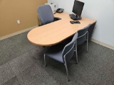Steelcase Corner Office Desk w/ Office Chair, 2 Chairs, & Built In Cabinet