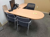 Steelcase Corner Office Desk w/ Office Chair, 2 Chairs, & Built In Cabinet