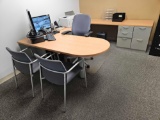 Steelcase Large Office Desk w/ Office Chair, 2 Chairs, & Built In Cabinets