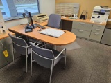 Steelcase Large Office Desk w/ Office Chair, 2 Chairs, & Built In Cabinets