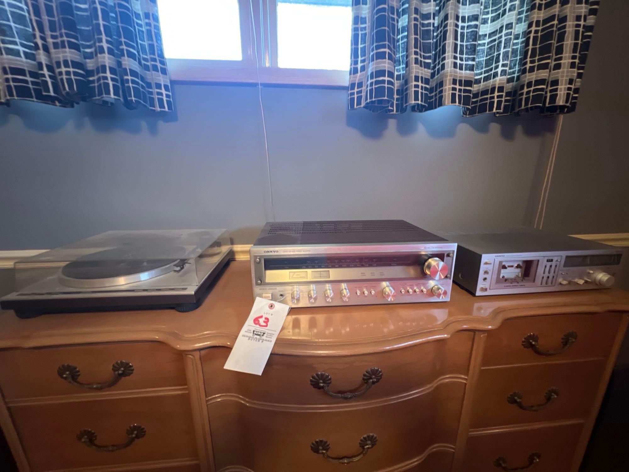 Onkyo receiver, turn table, cassette deck and JBL Proxibid