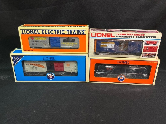 (4) Lionel Assorted Tank Car and Box Cars