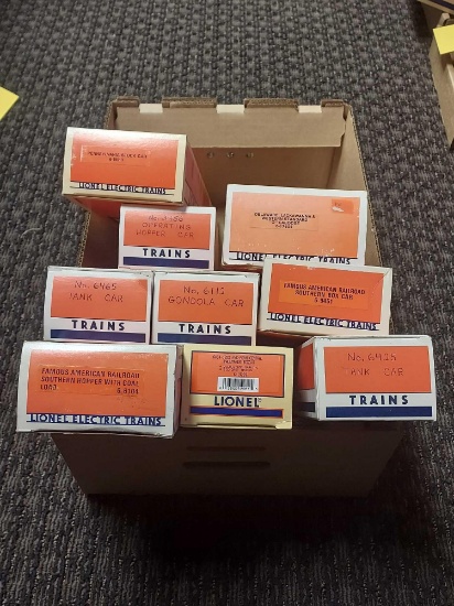 Box of 9 Assorted Lionel Train Cars