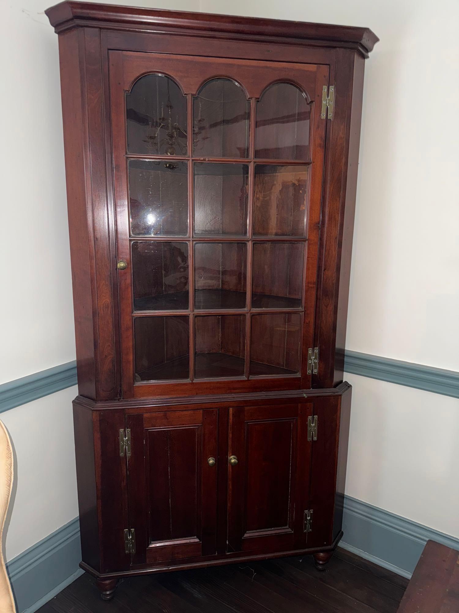 Corner cupboard w/ (12) glass panes some wavy(one Proxibid