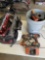 husky tool bag with handtools, rigid rechargeable power tools, bucket of tools