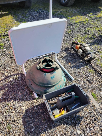 Tree stand, snack tray, tools carrier