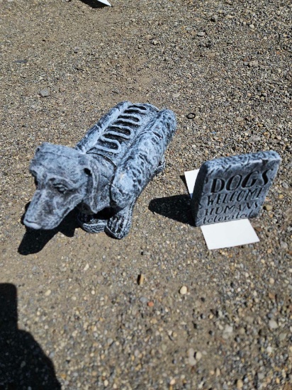 Concrete weiner dog and sign