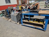 Hydraulic hose crimper machine with bench, bin, fittings