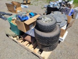Pallet of Tires, Small Tires, Rope, Decor, & more