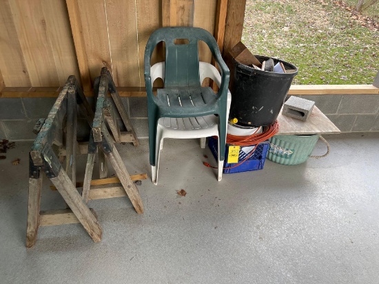 Saw Horses, Chairs, Buckets, Extension Cord