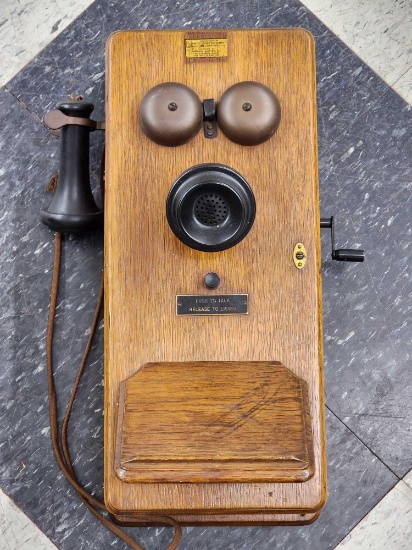 Antique oak candlestick telephone / phone