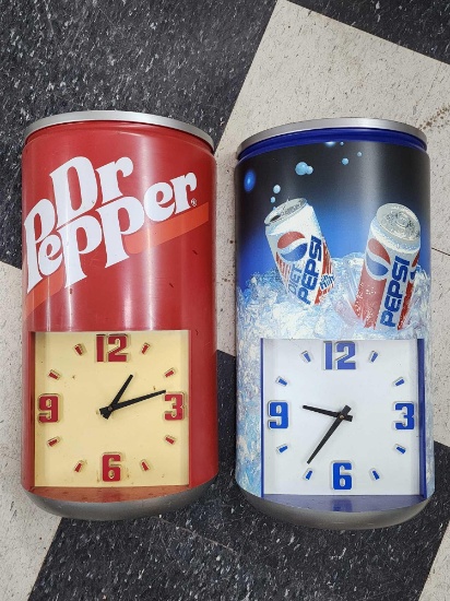 (2) vintage Advertising soda clocks: Pepsi & Dr Pepper