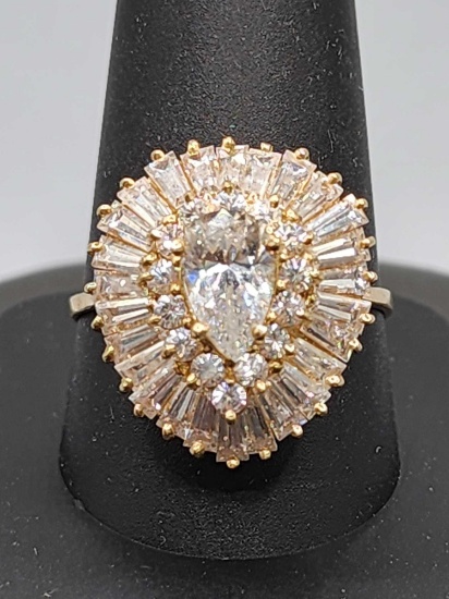 Vintage 14k gold & dazzling CZ cocktail ring, size 10.5