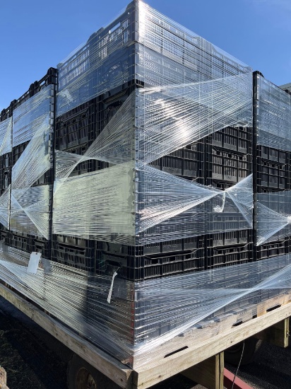 40 plastic produce bins on a pallet