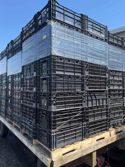 40 plastic produce bins on a pallet