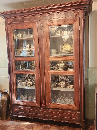 Huge 19th century antique cabinet / showcase with beveled glass doors