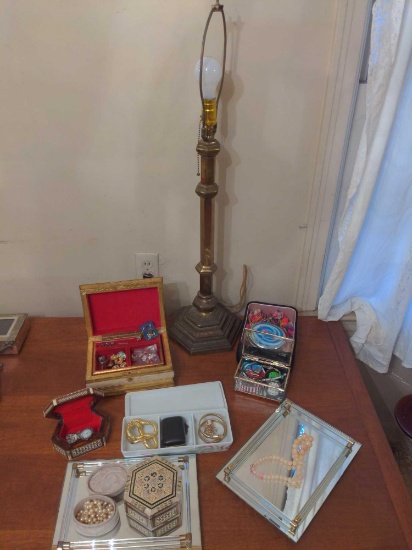 Brass Lamp Jewelry box & Dresser mirrored trays