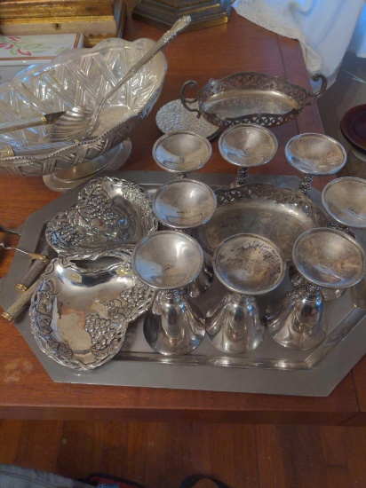Silver plated Serving items platters and goblets