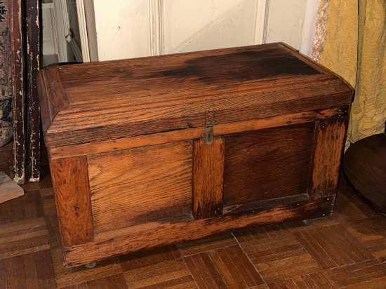 very nice antique carpenters box with vintage wood tools
