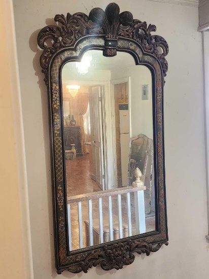 Incredible antique mirror with royal 3 plume design