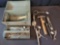 Vintage tool box with wrenchs, vice grips, snuffer, jar opener